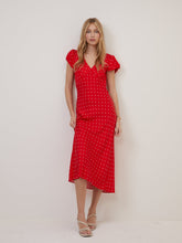 Red Polka Dot V Neck Lina Midi Dress
