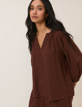 Brown Linen-blend Blouse