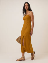 Mustard Yellow Linen-Blend Maddy Midi Dress