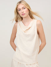 Cream Pinstripe Draped Sleeveless Top