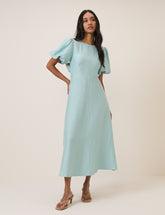 Blue Puff Sleeve Zola Midi Dress