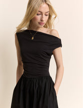Black Draped Off Shoulder Beth Midi Dress
