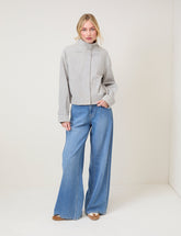 Grey Funnel Neck Suede Bomber