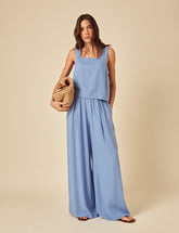 Blue Linen-blend Jerrow Wide Leg Trousers