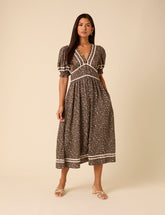 Brown Ditsy Floral Saffy Midi Dress