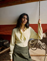Butter Yellow Neck Tie Scarf Cardigan