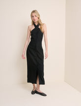 Black Wrap Neck Tailored Midi Dress