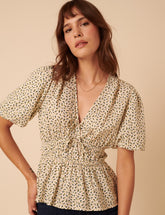 Cream Ditsy Floral V-Neck Blouse