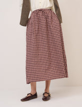 Pink And Brown Check Naples Midi Skirt