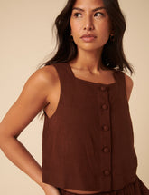 Sammie Linen-Blend Button Front Tank