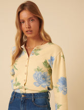 Yellow Floral Crew Neck Cardigan