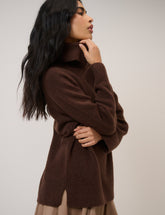Chocolate Brown Roll Neck Longline Jumper