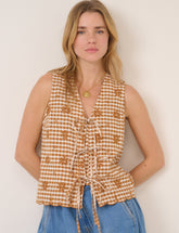 Orange Gingham Floral Tie Front Tessa Top