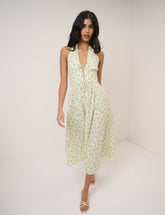 Yellow Floral Halter Neck Lilijana Midi Dress