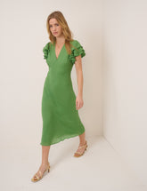 Green Frill Sleeve Layla Midi Dress