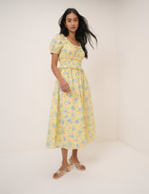 Butter Yellow Floral Ariel Midi Dress