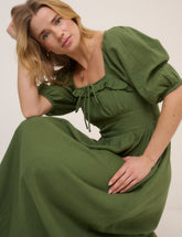Green Puff Sleeve Annie Midi Dress