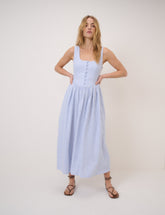 Blue Pinstripe Linen-Blend Cora Midi Dress