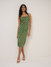 Green Polka Dot Strappy Tailored Dress