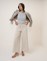 Ecru Striped Cropped Soho Wide Jeans