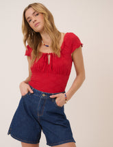 Red Broderie Milkmaid Jersey Top