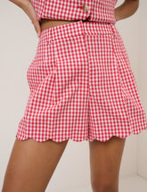 Red Gingham Scallop Tailored Shorts