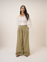 Green Pleated Wide Leg Trousers