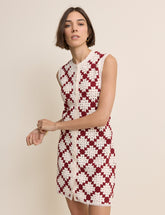 Red and White Crochet Button Through Mini Dress