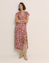 Red Floral Wrapover Bree Midi Dress