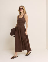 Brown Ruched Jersey Sleeveless Natalie Midi Dress