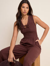 Brown Shirred Jayda Jumpsuit