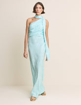 Light Blue Floral Satin Oceane Maxi Dress