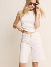White Drawstring Bermuda Denim Shorts
