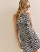 Black Gingham Slash Neck Tailored Mini Dress