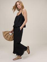 Black Linen-Blend Cropped Sia Trouser