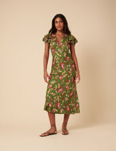 Green Floral Frill Sleeve Layla Midi Dress