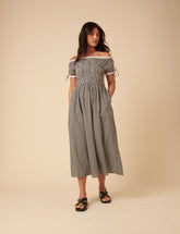 Black Gingham Bardot Adrianna Midi Dress
