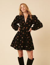 Black Floral Embroidered Cord Starlight Mini Dress