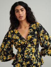 Black Floral V-Neck Blouse