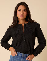 Black Embroidered Peter Pan Collar Blouse