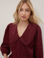 Burgundy Cord Peter Pan Collar Emmie Blouse