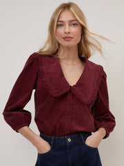 Burgundy Cord Peter Pan Collar Emmie Blouse