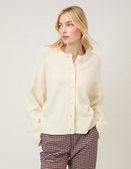 Cream Wool Saddle Shoulder Cardigan