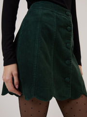 Green Cord Scallop Trim Mini Skirt