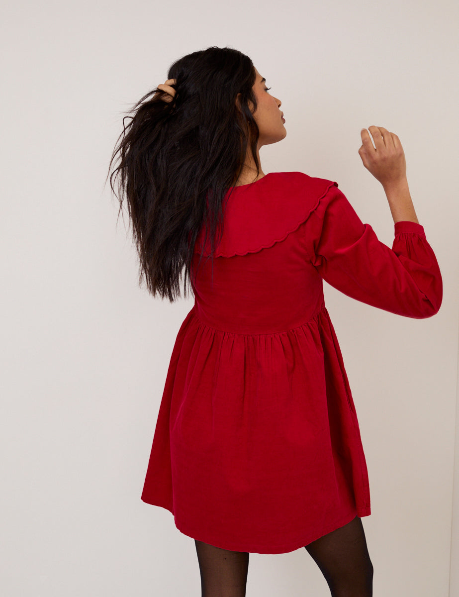 Red Cord Collar Cassis Mini Dress