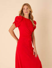Red Ruched Naomi Midi Dress