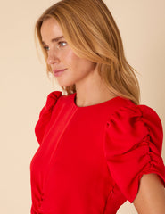 Red Ruched Naomi Midi Dress