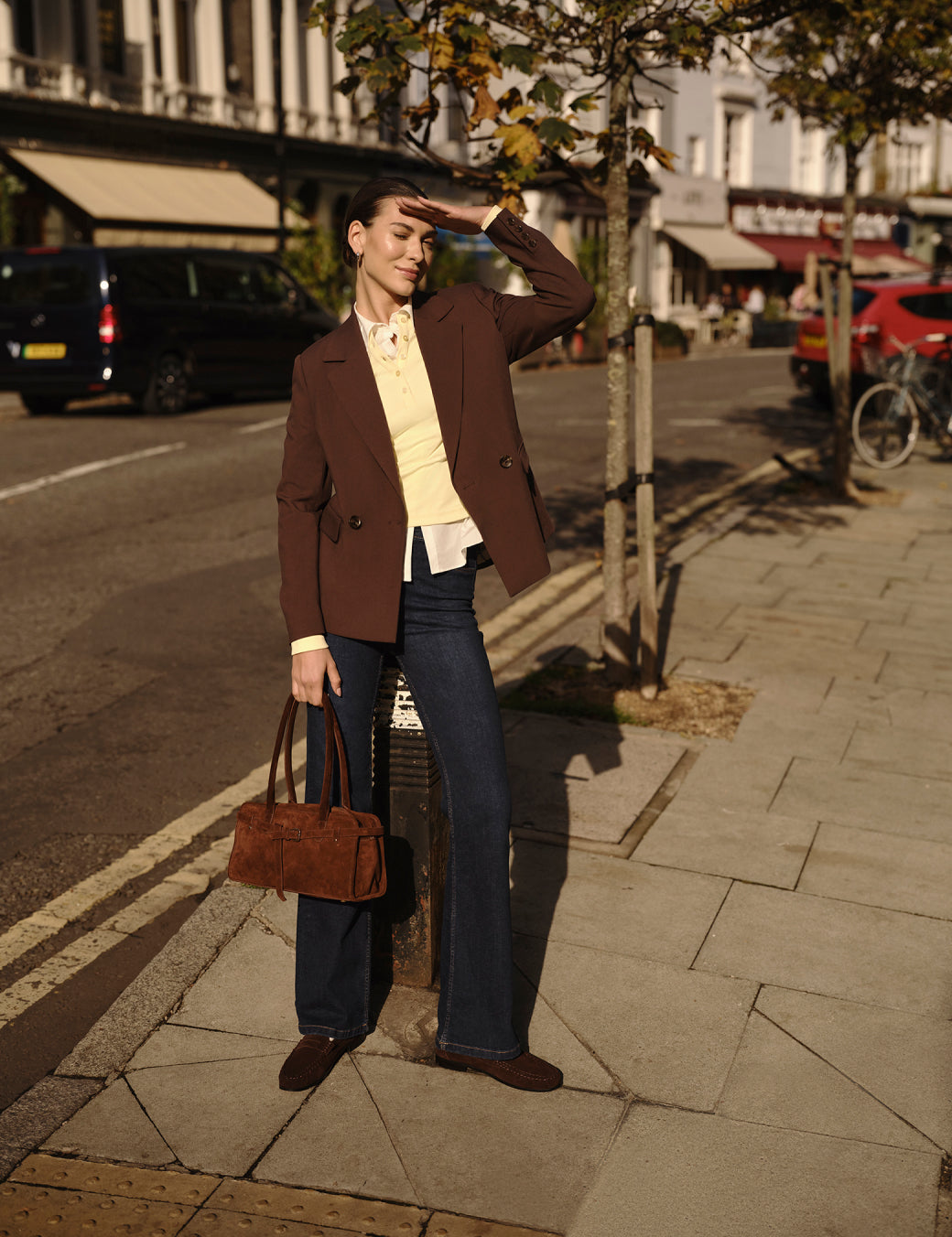 Brown Suede Baguette Shoulder Bag