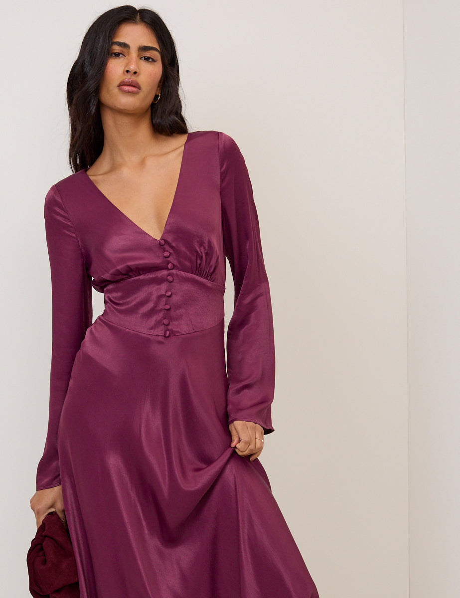 Purple Satin Stella Midi Dress