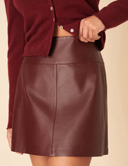 Burgundy Leather Mini Skirt